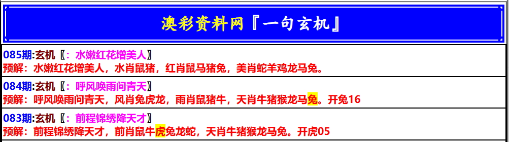 085期澳门一句玄机[图]